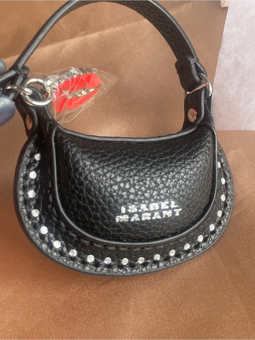 Isabel Marant NWOT Nano Oskan Moon Bag Charm Black Leather Studded Keychain - Picture 4 of 9